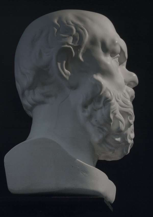 Гипсовая копия головы Сократа в профиль слева