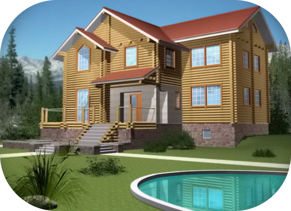 Пример работы в программе "АрКон". Бревеньчатый дом с бассейном.