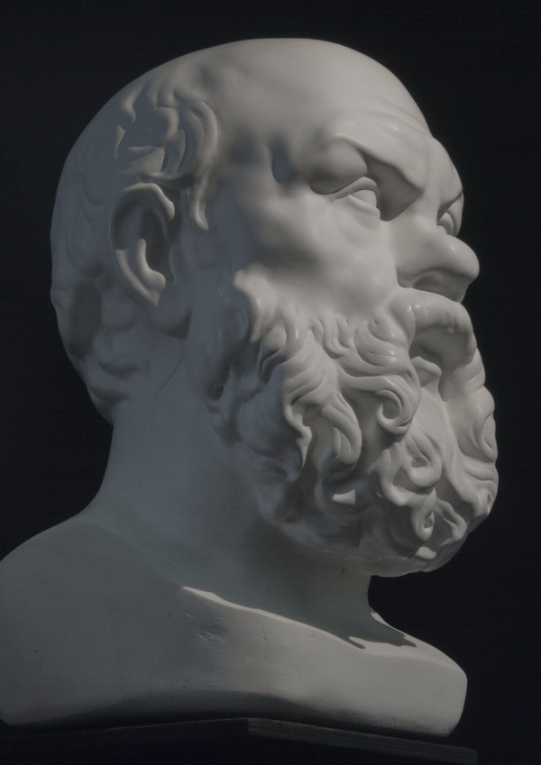 Гипсовая копия головы Сократа в профиль слева