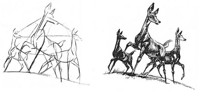Рисование животных. ДИНАМИКА и НАСТРОЕНИЕ с помощью направляющих линий. Антилопы.